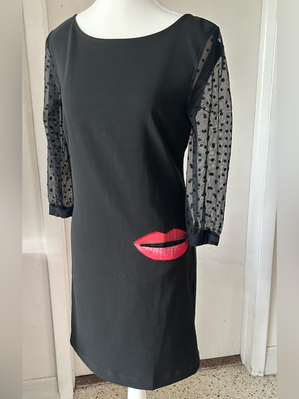 Desigual Black Dress with Red Lip Applique